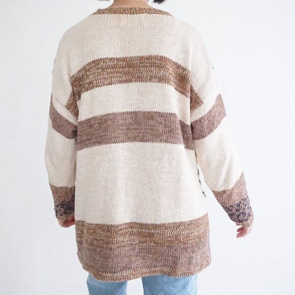 Vintage Tiara Cream Brown Knit Floral Knit Cotton Blend Crewneck Sweater XL - Picture 4 of 13